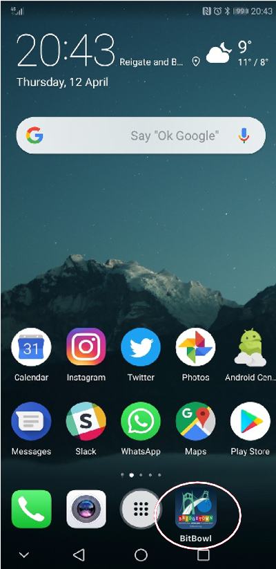 how Android phone looks with BitBowl icon added